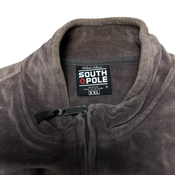 South Pole Mens Full Zip Track Jacket Brown Velour Y2K 90s Vintage Soft XXL - Picture 3 of 5